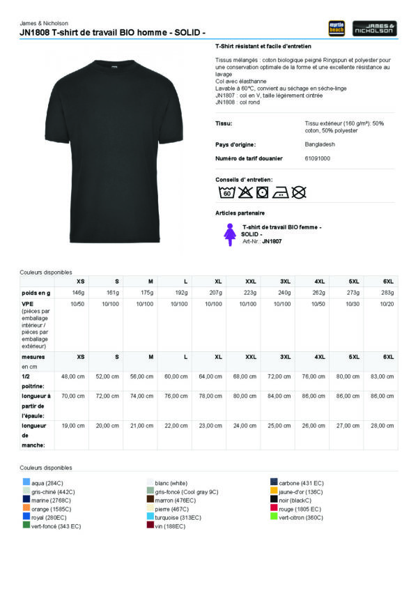 JN1808 - TEE-SHIRT WORKWEAR BIO HOMME – Image 2